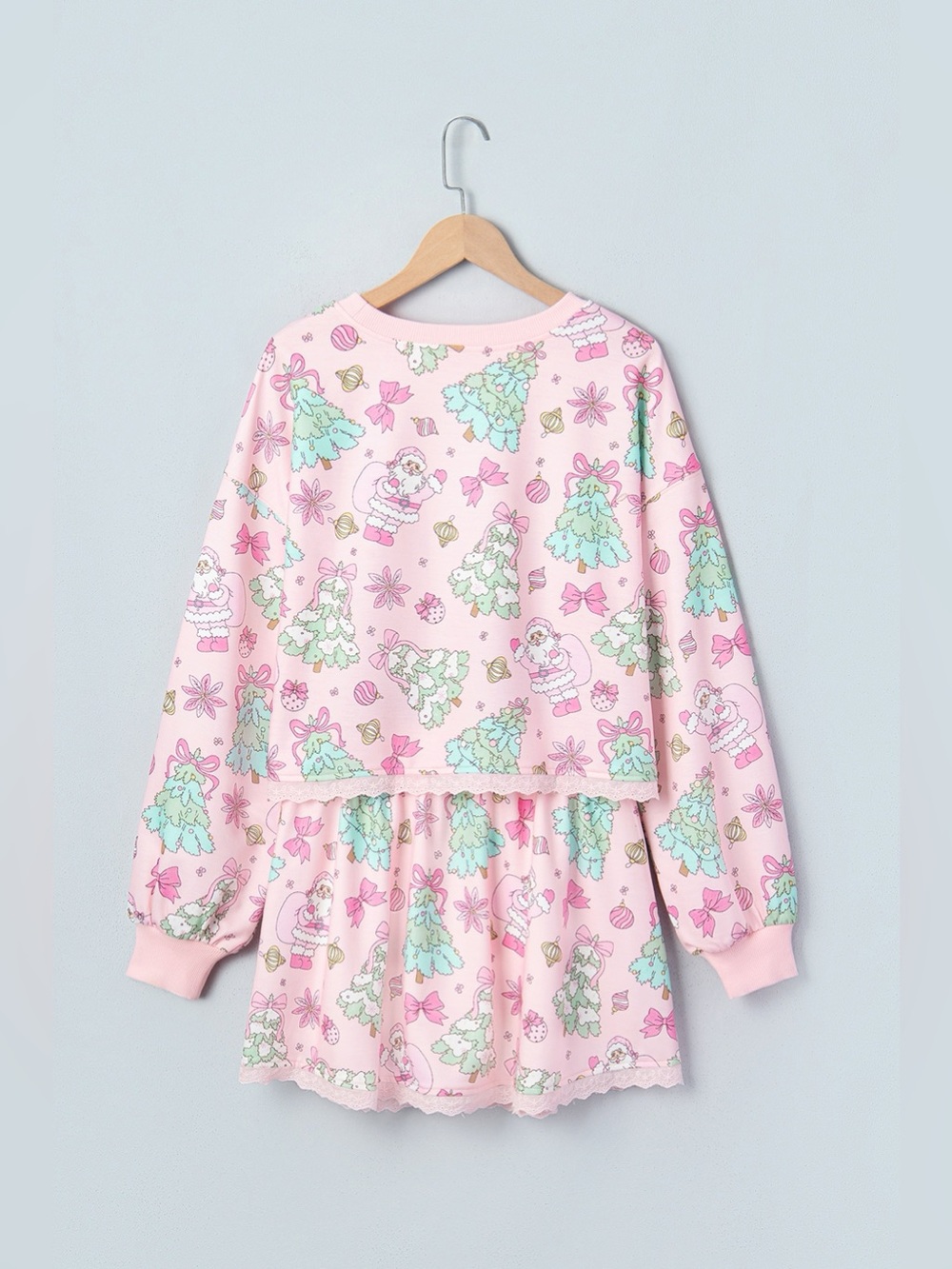 Floral Print Lace Trim Long Sleeve Top and Skirt Set - Picture 5 of 15